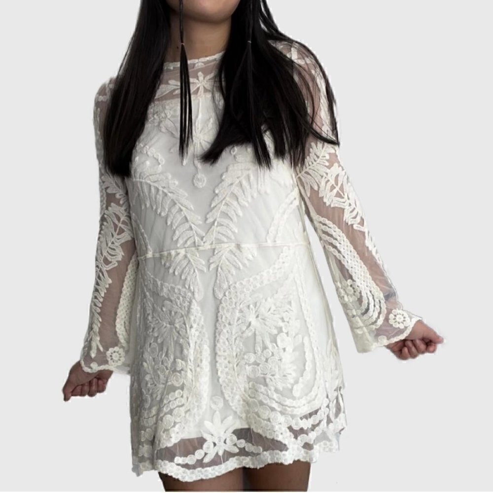 Tokyo Darling Cream Colored Lace Dress Long Sleeve Size XS - Picture 5 of 10